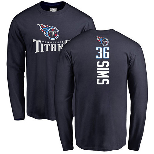Tennessee Titans Men Navy Blue LeShaun Sims Backer NFL Football #36 Long Sleeve T Shirt->tennessee titans->NFL Jersey